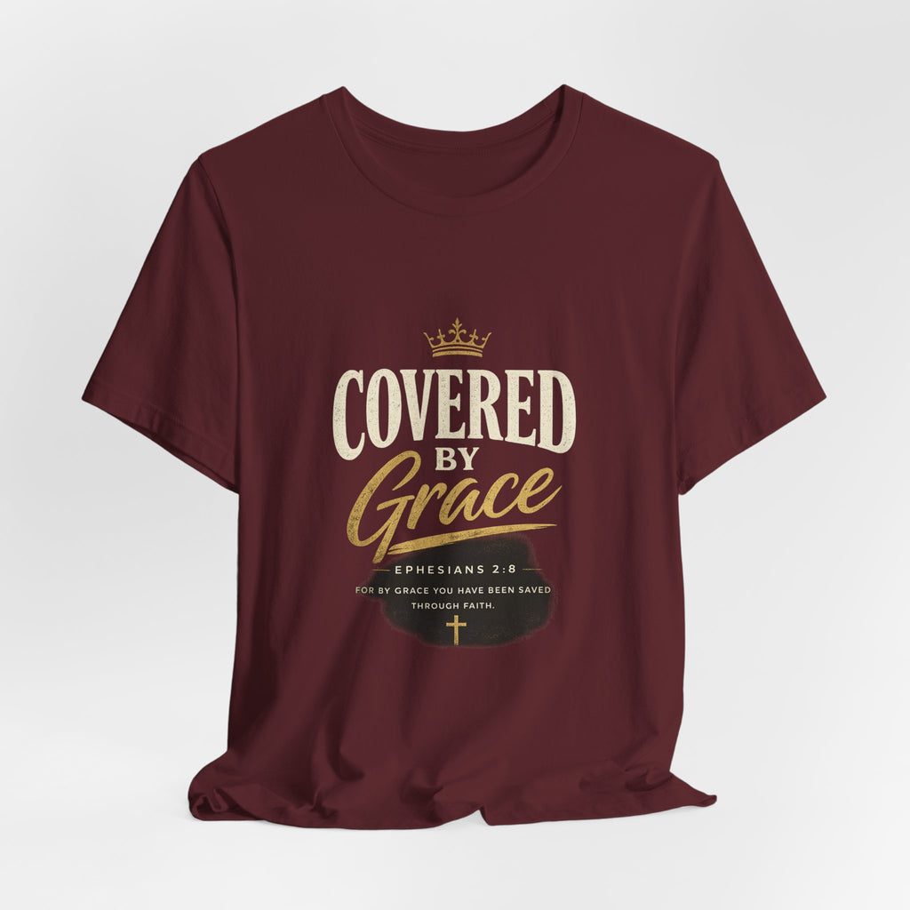 Covered Grace T-Shirt — Christian Faith Tee with 'Covered in Grace' Scripture Design